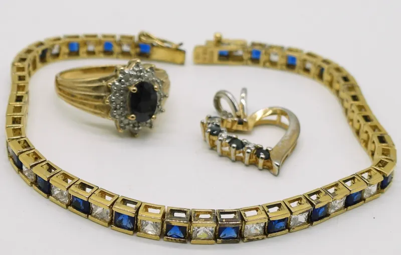 Gold-Tone Sterling Sapphire Color Jewelry Set from auction in Ottawa, Ohio