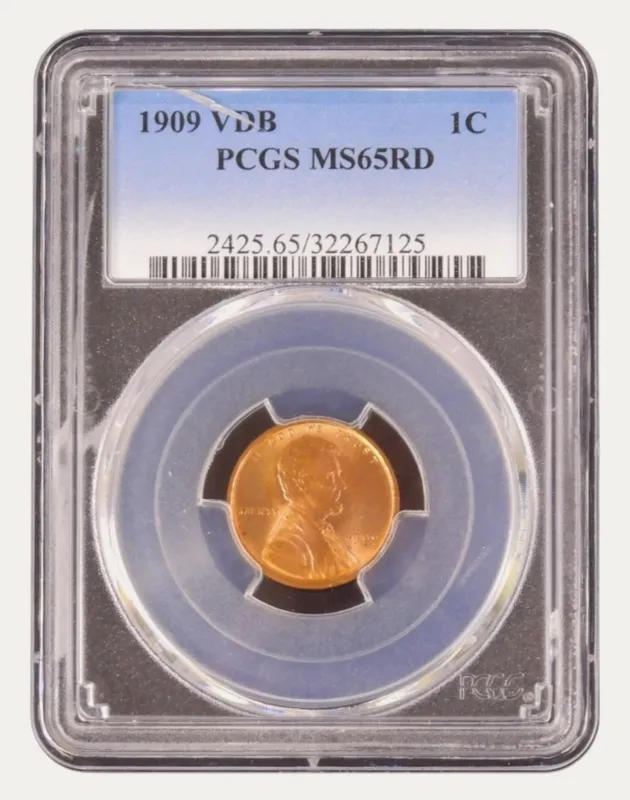 1909 VDB Lincoln Cent MS65 RD PCGS from auction in Ottawa, Ohio