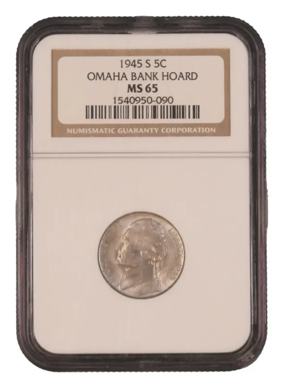 1945-S Jefferson Nickel MS65 NGC Omaha Bank Hoard from auction in Ottawa, Ohio