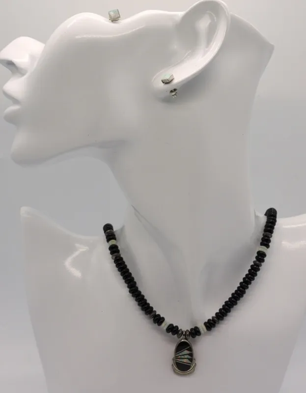 Opal & Black Onyx 925 Necklace & Earrings from auction in Ottawa, Ohio