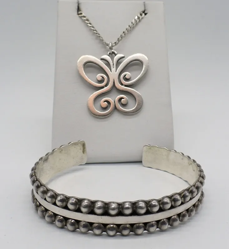 Taxco Mexico 925 Cuff & Butterfly Necklace from auction in Ottawa, Ohio