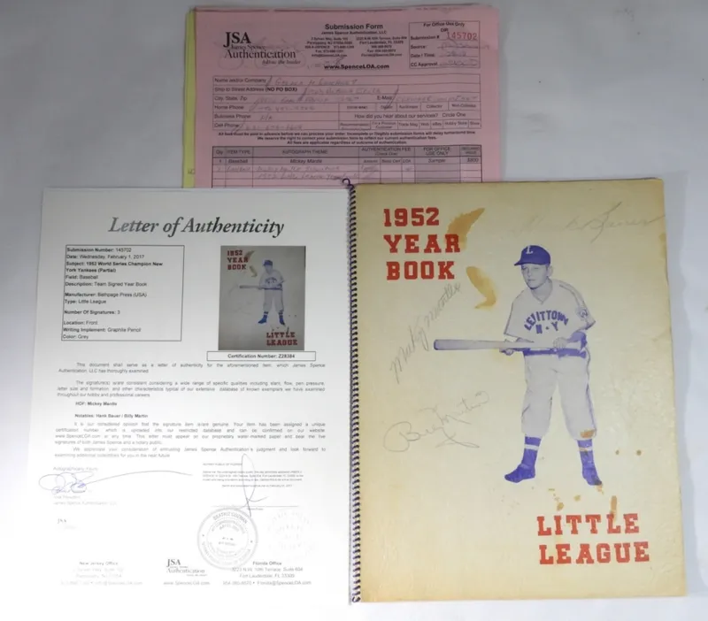 1952 Little League Year Book, Signed, JSA LOA from auction in Ottawa, Ohio