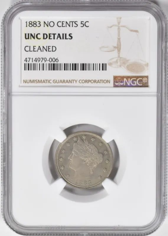 1883 No Cents V Nickel Unc Cleaned NGC from auction in Ottawa, Ohio