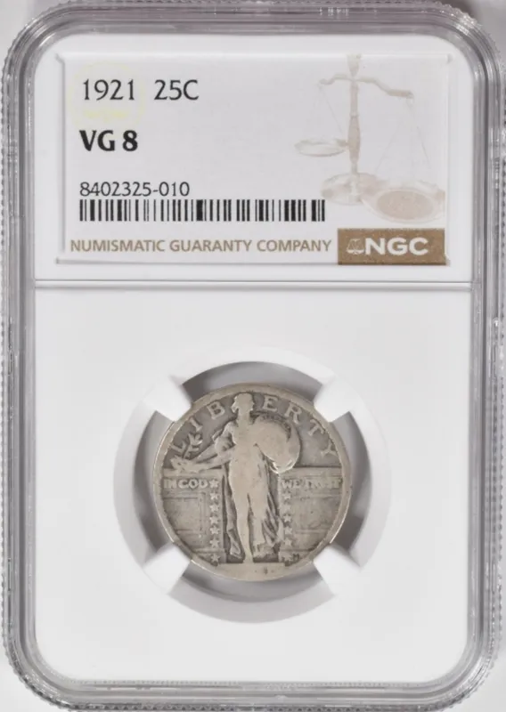 1921 Standing Quarter VG8 NGC from auction in Ottawa, Ohio