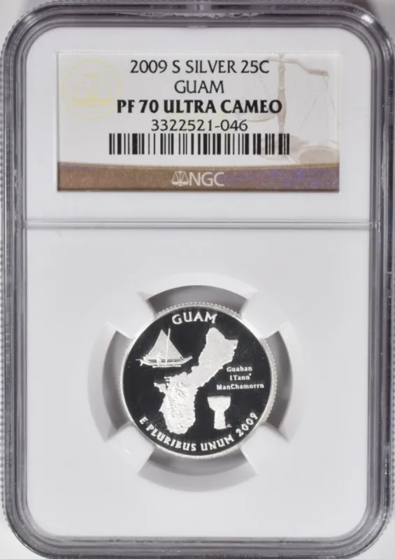 2009-S Silver Quarter PF70 Ultra Cameo NGC Guam from auction in Ottawa, Ohio