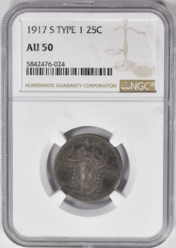 1917-S Type 1 Standing Quarter AU50 NGC from auction in Ottawa, Ohio