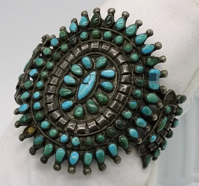 Navajo Style Sterling Turquoise Cluster Cuff from auction in Ottawa, Ohio