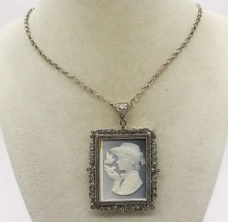 Sterling Marcasite Cameo Necklace from auction in Ottawa, Ohio