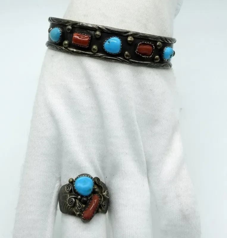 Navajo 925 Turquoise Bracelet & Ring Set from auction in Ottawa, Ohio