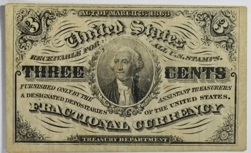 1863 3 Cent Fractional Currency 3rd Issue from auction in Ottawa, Ohio