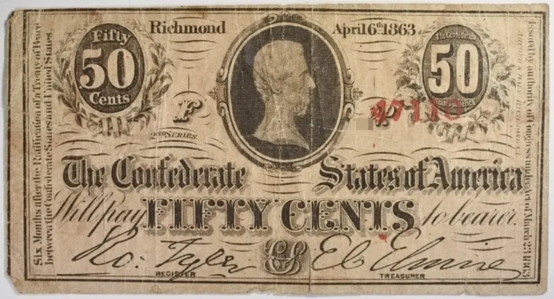 1864 Confederate States 50 Cents from auction in Ottawa, Ohio