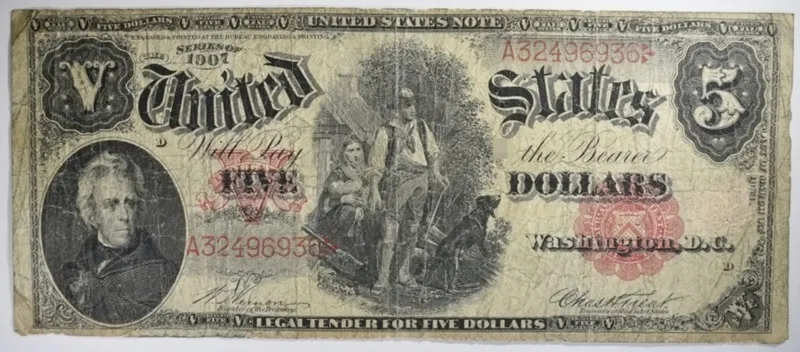 1907 $5 Obsolete Note SN  A32496936 from auction in Ottawa, Ohio