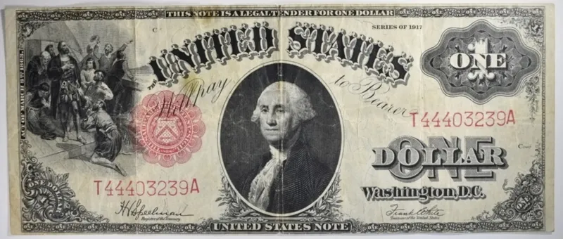 1917 $1 Legal Tender SN T44403239A from auction in Ottawa, Ohio