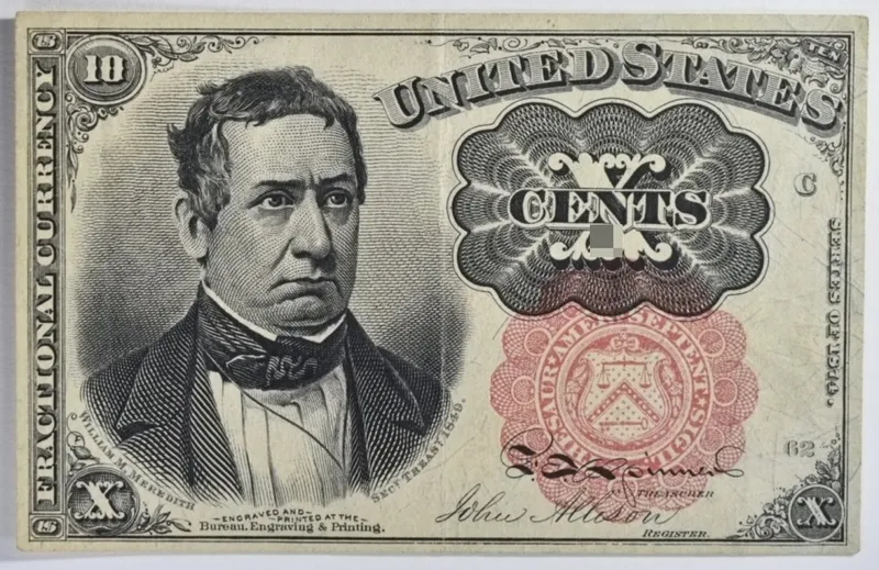 1874 10 Cent Fractional Currency 5th Issue from auction in Ottawa, Ohio