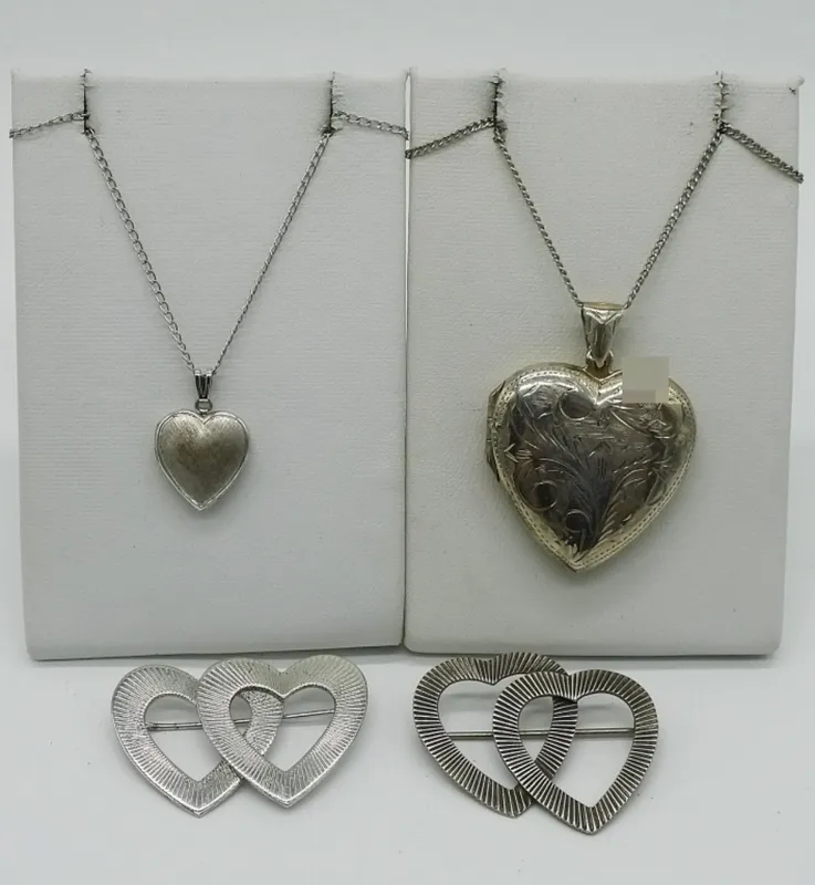 Sterling Silver Heart Lockets & Brooches, 4 Pieces from auction in Ottawa, Ohio