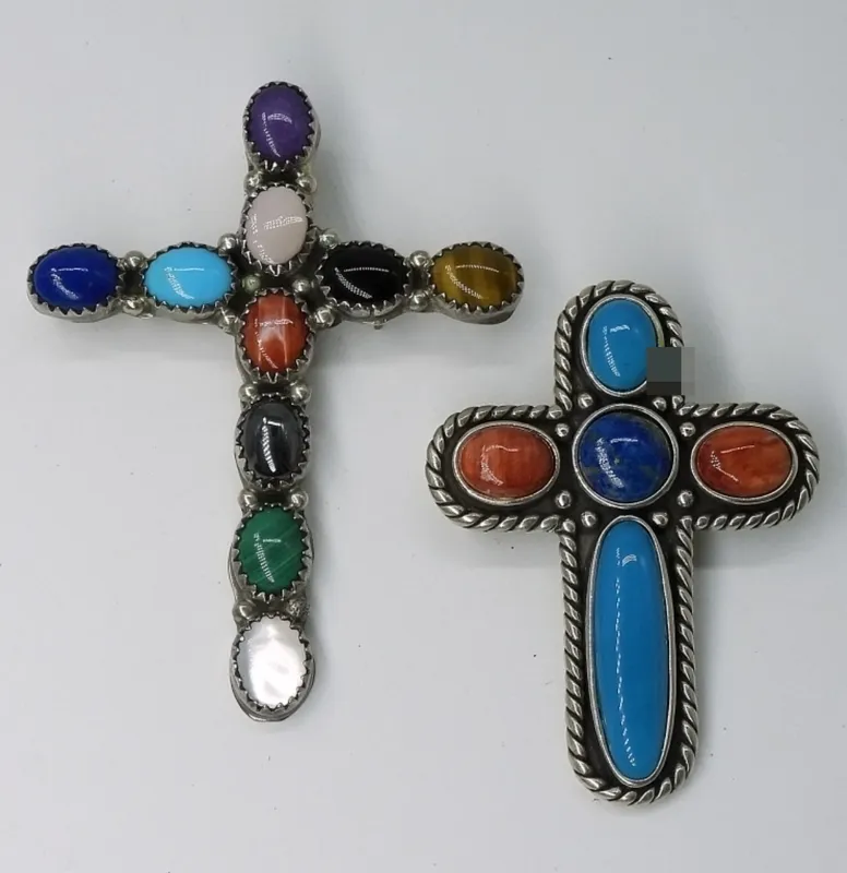 Sterling Silver Gemstone Cross Brooches, Lot of 2 from auction in Ottawa, Ohio