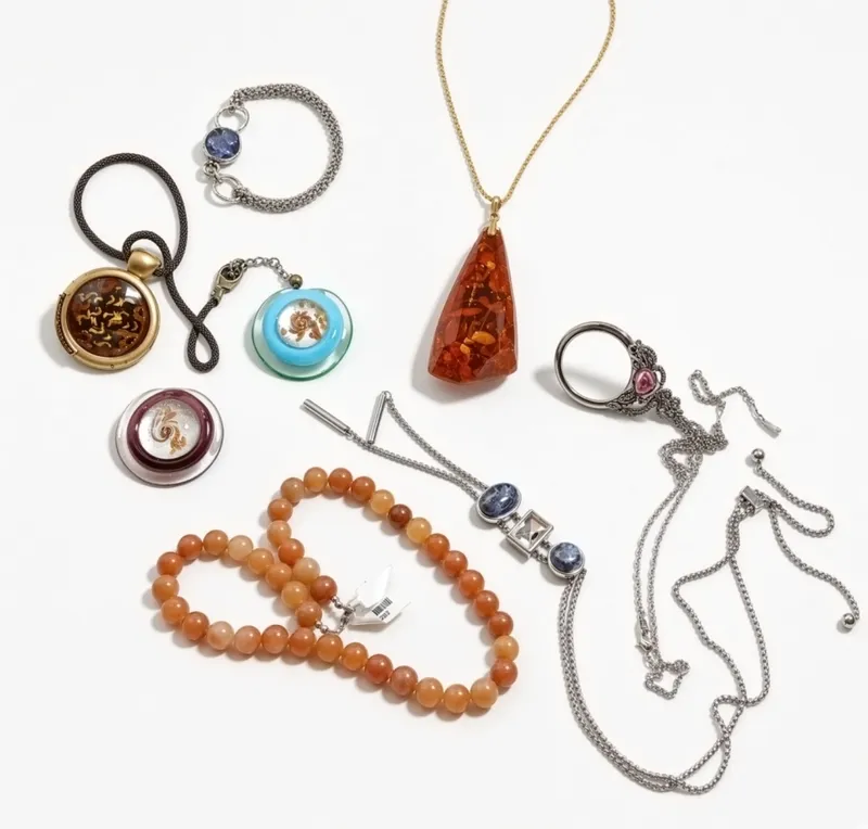 Large Amber Style Pendant, Bracelets, & Chains from auction in Ottawa, Ohio