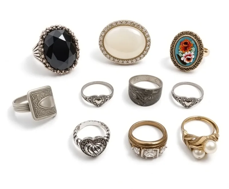 10 Vintage Costume Jewelry Rings from auction in Ottawa, Ohio
