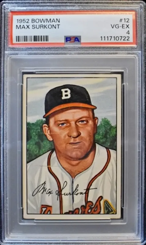 1952 Bowman #12 Max Surkont PSA 4 from auction in Ottawa, Ohio
