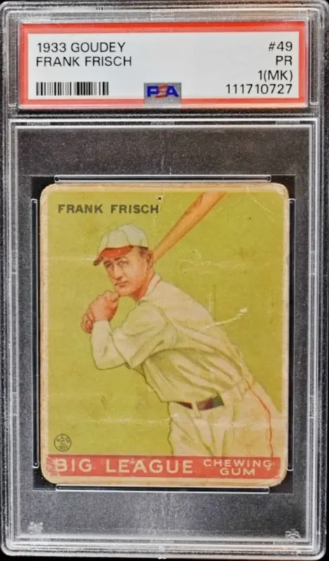 1933 Goudey #49 Frank Frisch PSA 1 from auction in Ottawa, Ohio