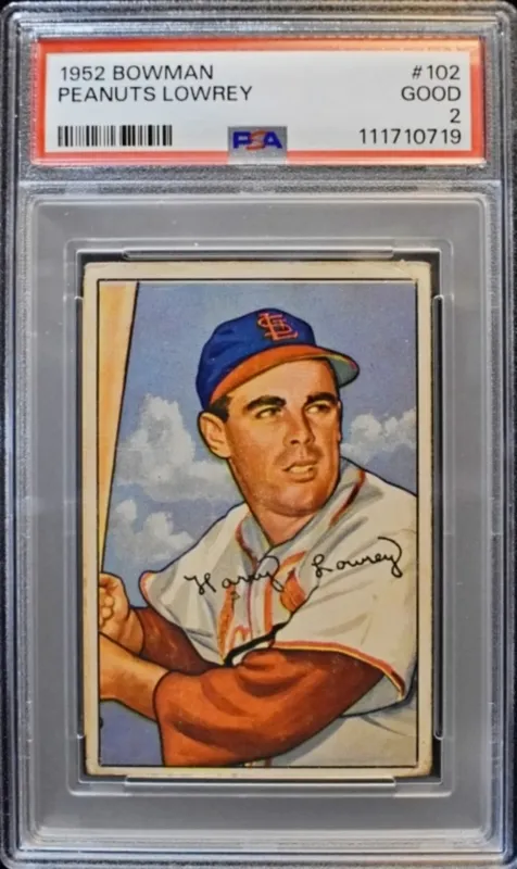 1952 Bowman #102 Peanuts Lowrey PSA 2 from auction in Ottawa, Ohio