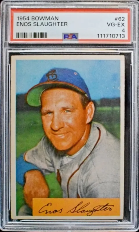 1954 Bowman #62 Enos Slaughter PSA 4 from auction in Ottawa, Ohio
