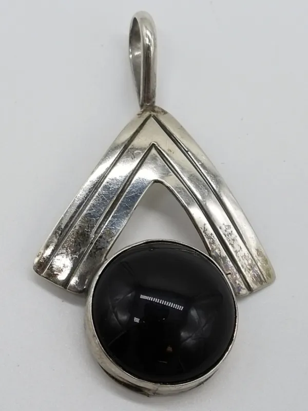 Vintage Sterling Black Onyx Pendant, Y Mark from auction in Ottawa, Ohio