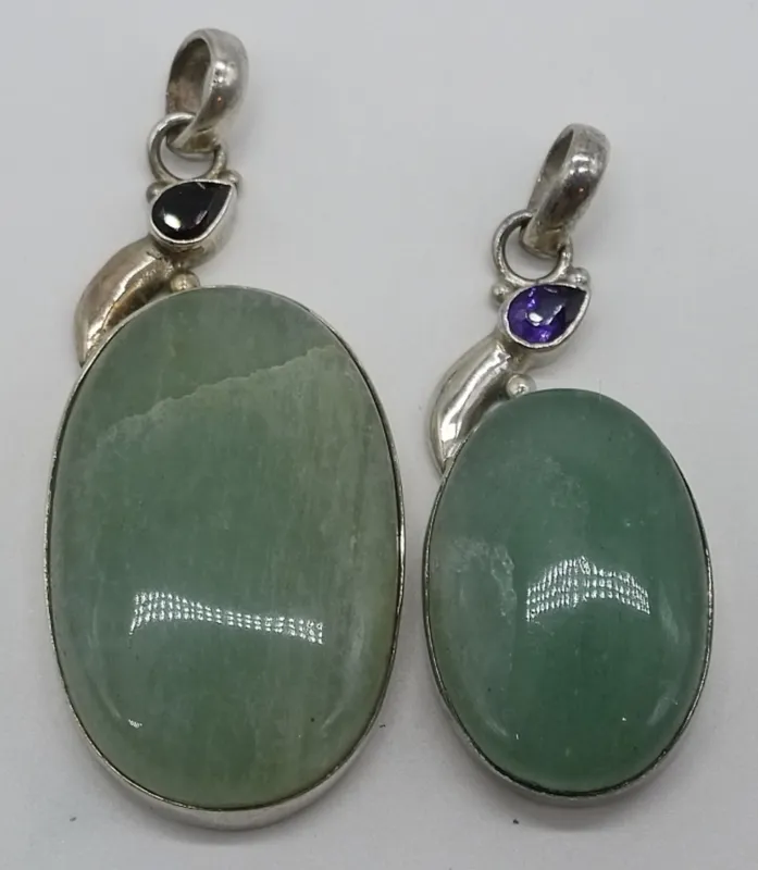 Green Amazonite Pendant Pair, Garnet & Amethyst from auction in Ottawa, Ohio