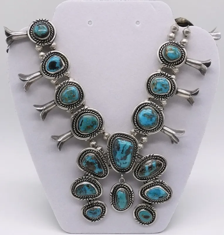 Sterling & Turquoise Squash Blossom Necklace from auction in Ottawa, Ohio