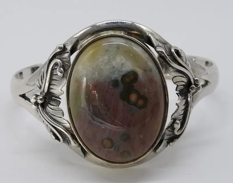 Unakite Jasper, Sterling Cuff Bracelet from auction in Ottawa, Ohio