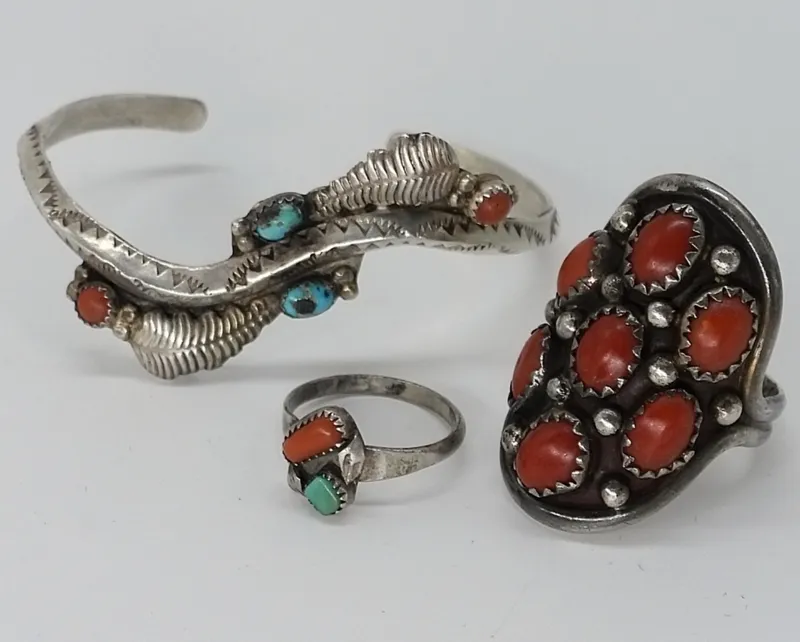 Vintage Sterling Turquoise & Coral Jewelry from auction in Ottawa, Ohio