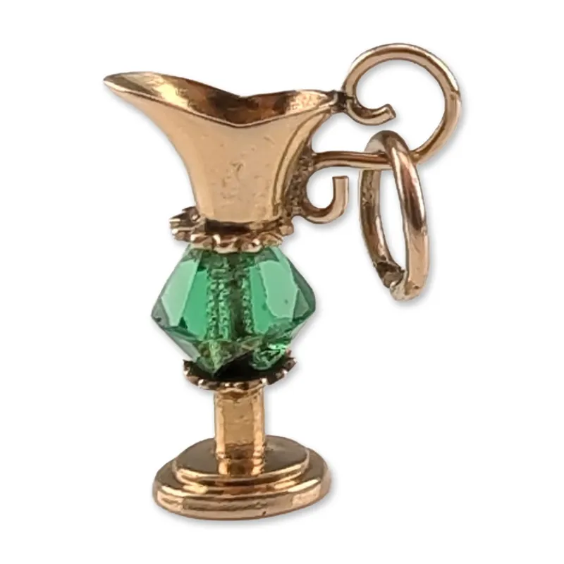 10K Yellow Gold Green Bead Pitcher Charm from auction in Hollywood, Florida