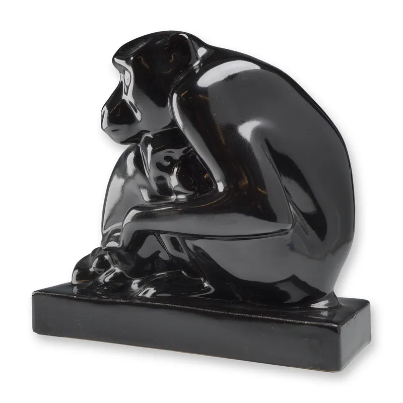 Wedgwood by John Skeaping Black Glazed Ceramic Monkey Figurine from auction in Hollywood, Florida