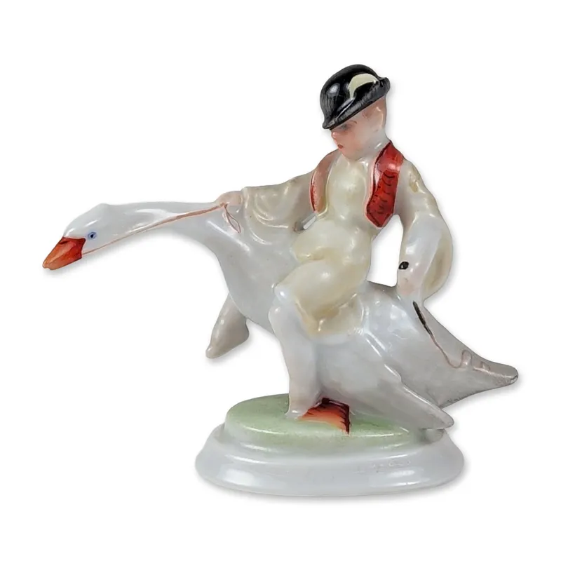 Herend Hungary Porcelain Boy Riding Goose Figurine, Ludas Matyi from auction in Hollywood, Florida