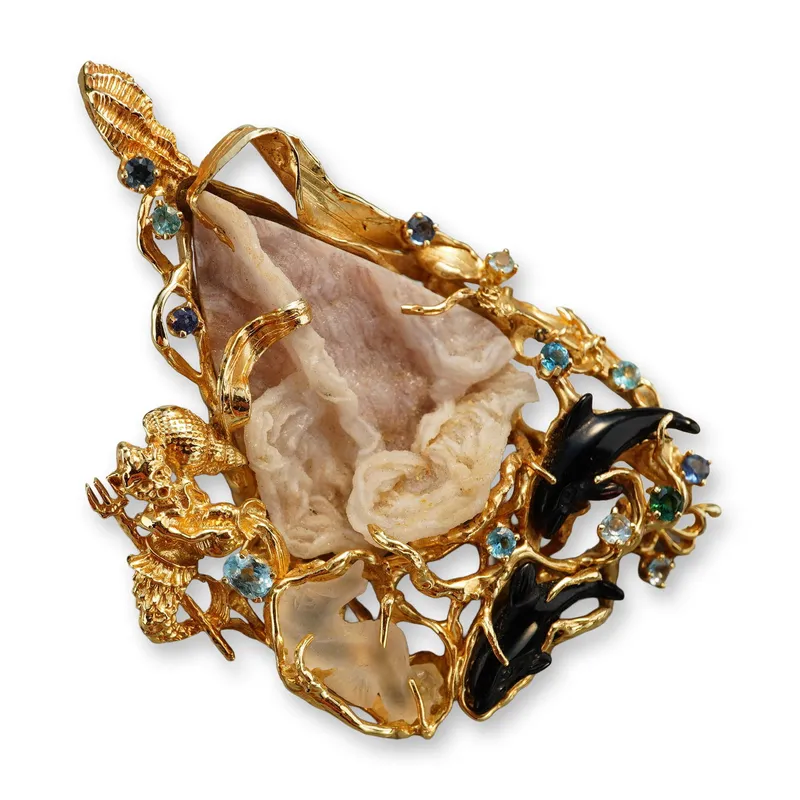 14K Yellow Gold Sandstone, Quartz, Onyx and Amethyst Pendant from auction in Hollywood, Florida