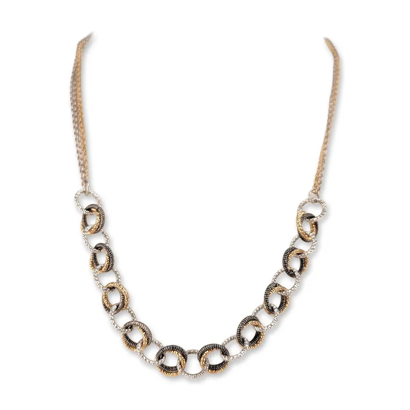 Frederic Duclos Tri-Color Sterling Silver Link Necklace from auction in Hollywood, Florida