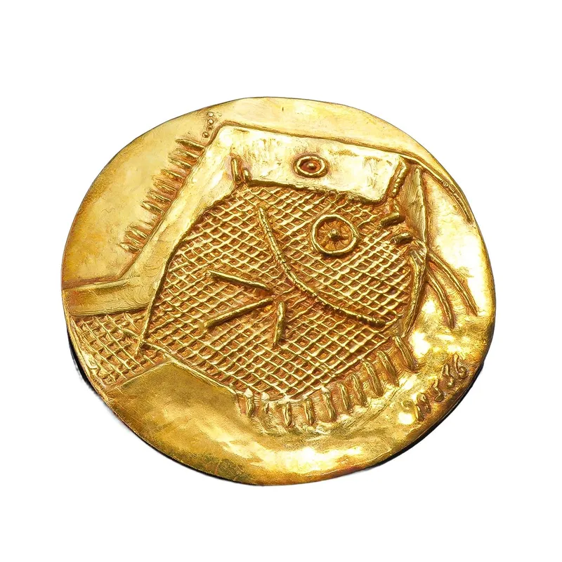 Pierre Hugo & Pablo Picasso 22K Gold Poisson Fish Medallion Pendant 1411 from auction in Hollywood, Florida