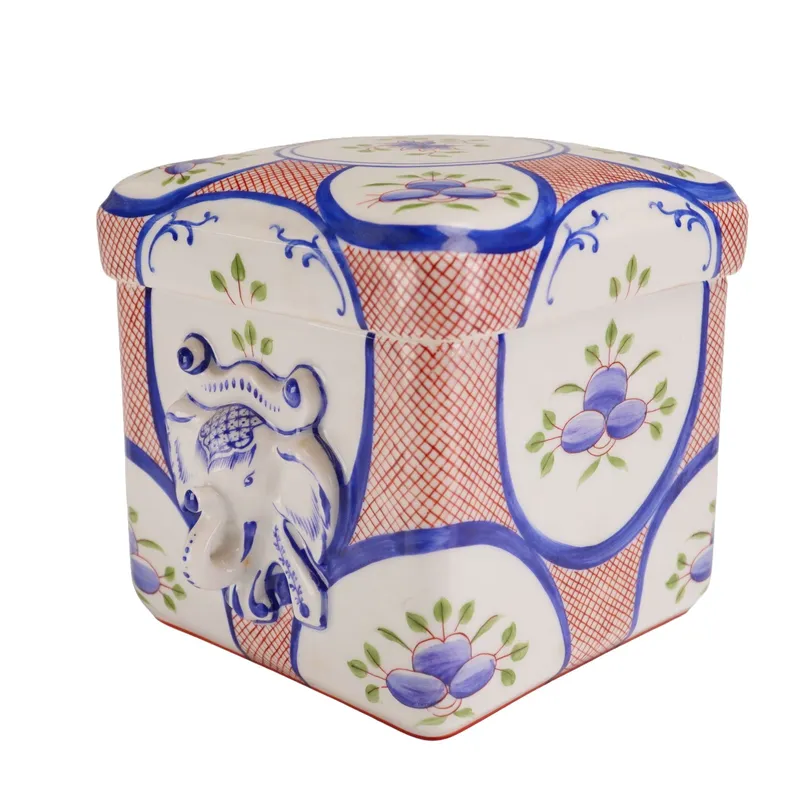 Tiffany and Co. Private Stock Hand Painted Porcelain Lidded Box with Elephant Handles from auction in Hollywood, Florida