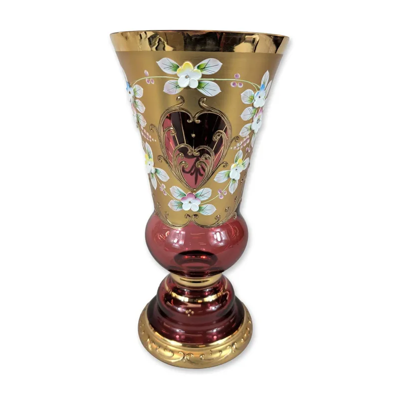 Bohemian Ruby Red High Enamel Glass Vase from auction in Hollywood, Florida