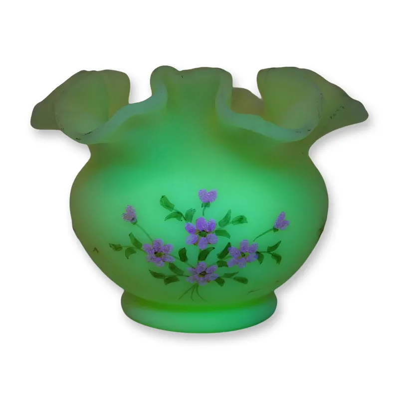 Fenton Signed Uranium Custard Glass Miniature Ruffled Vase from auction in Hollywood, Florida
