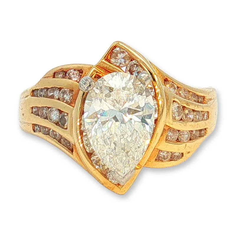 GIA Certified 14K Gold 1.35ct Pear Brilliant Cut Diamond Ring from auction in Hollywood, Florida
