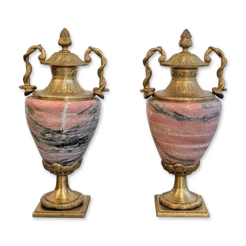 Pair of Louis XVI Style Monumental Marble and Gilt Metal Urns from auction in Hollywood, Florida