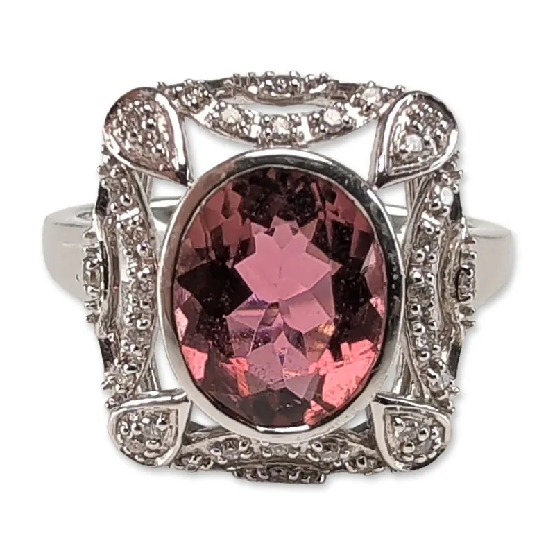 18K White Gold 1.90ct Rubellite and Diamond Ring from auction in Hollywood, Florida