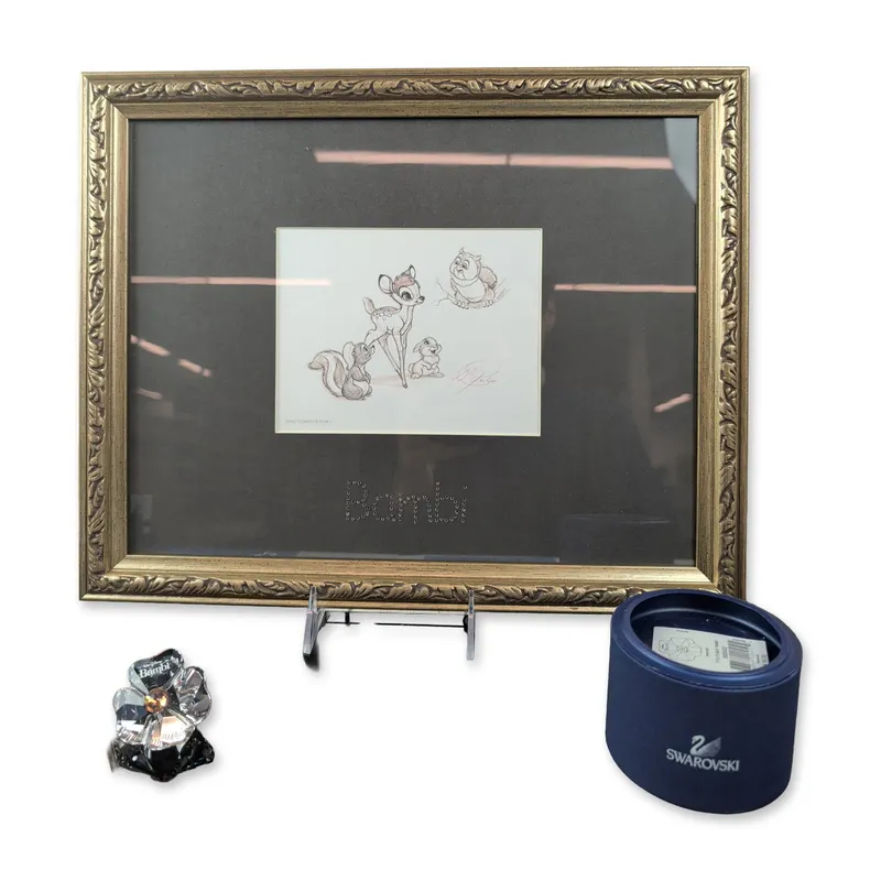 2pc Disney Swarovski Bambi Lithograph and Title Plaque and COA from auction in Hollywood, Florida