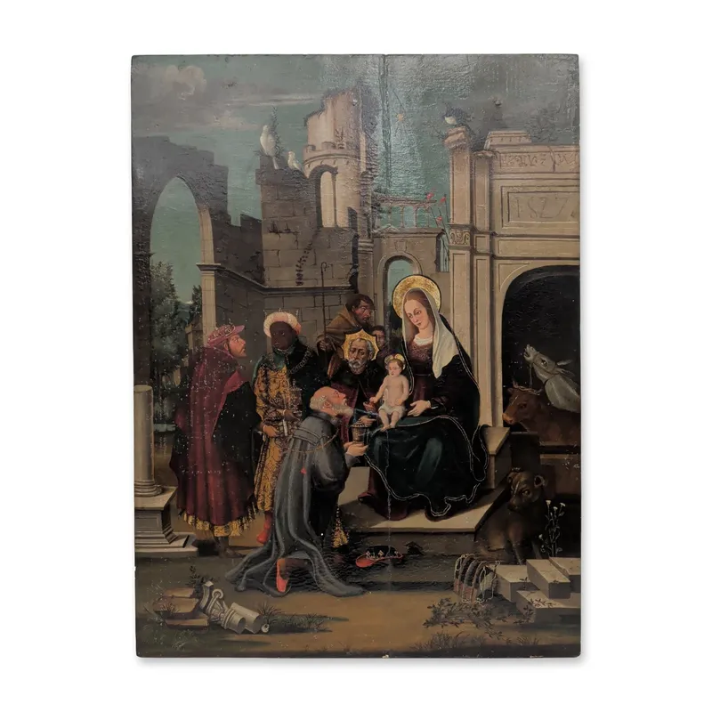 Catalan School 16th Century Oil Painting on Wood Board The Adoration of the Magi from auction in Hollywood, Florida