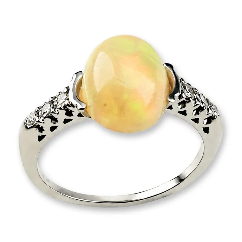 14K White Gold 4.84ct Opal and Diamond Cocktail Ring from auction in Hollywood, Florida
