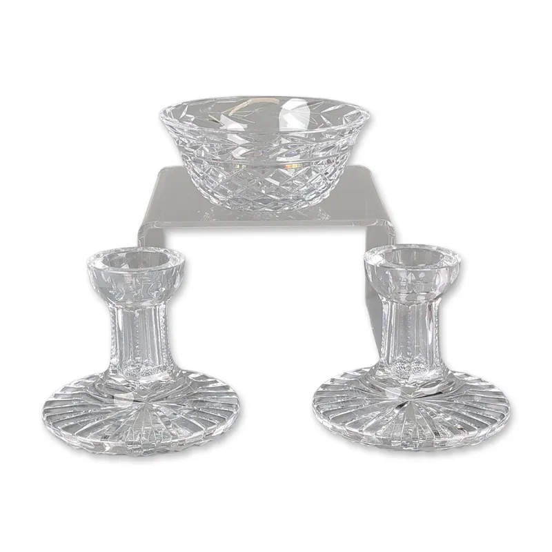 3pc Waterford Cut Crystal Glandore Bowl and Laurel Candlesticks from auction in Hollywood, Florida