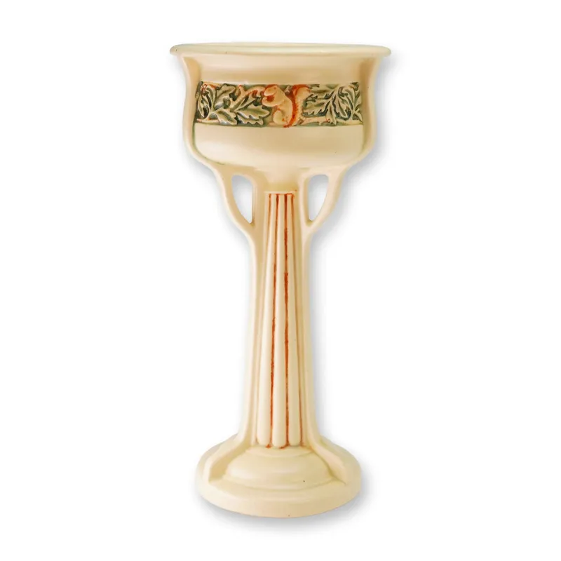 Weller Art Pottery Roma Series Squirrel and Oak Leaf Pedestal Vase from auction in Hollywood, Florida