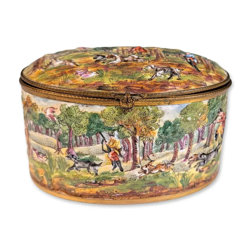 Capodimonte Italian Porcelain Relief Hunting Scene Box from auction in Hollywood, Florida