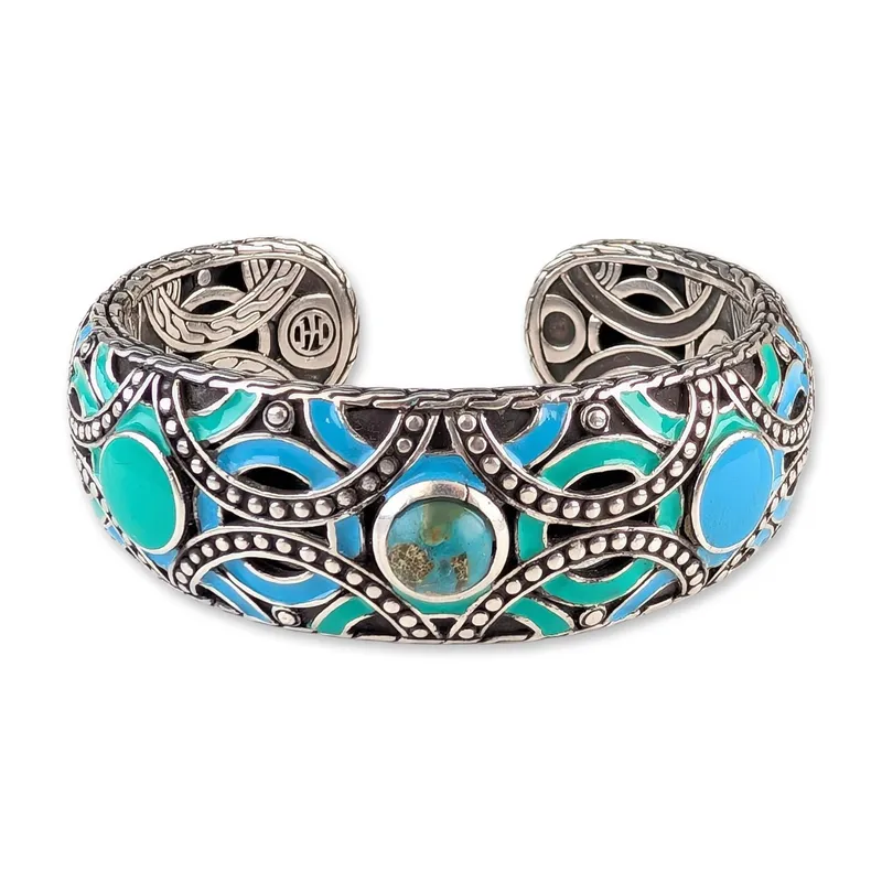 John Hardy Sterling Silver Turquoise and Enamel Wide Cuff Bracelet from auction in Hollywood, Florida